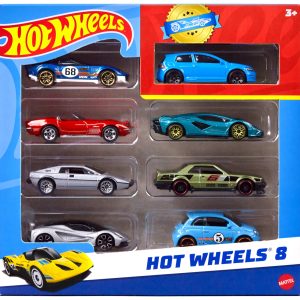 Hot Wheels Set Of 8 Basic Toy Cars & Trucks in 1:64 Scale Including 1 Exclusive Car, Styles May Vary