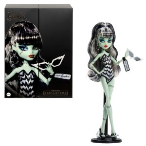 Monster High X Barbie Doll, Frankie Stein With Original Barbie Swimsuit, Black Dress And Accessories